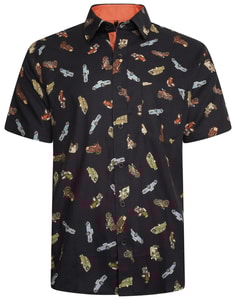 KAM Vintage Car Print Shirt Black